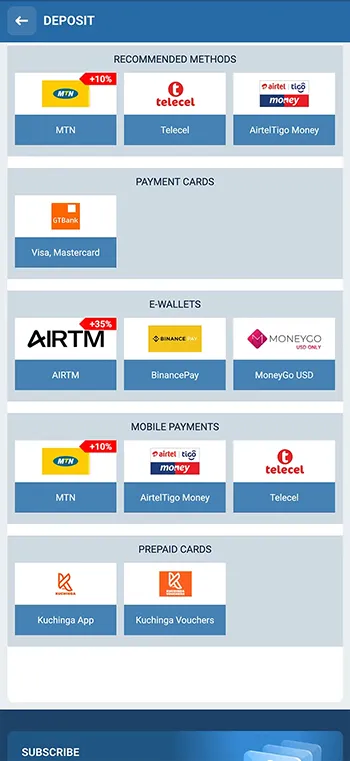 Choose the deposit method
