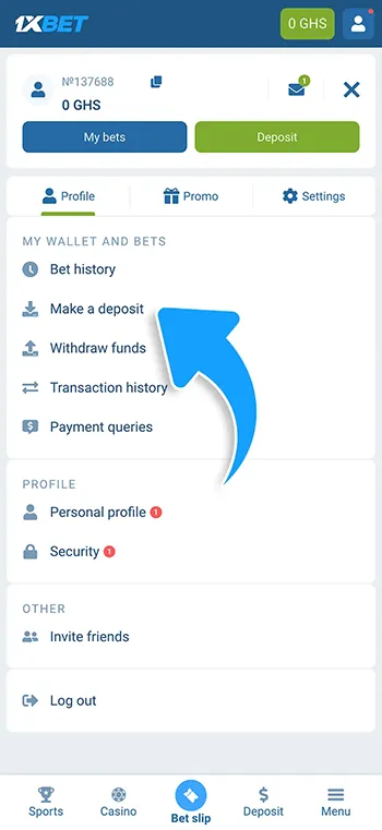 Click the “Deposit” button