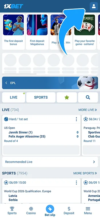 Select your account from the homepage